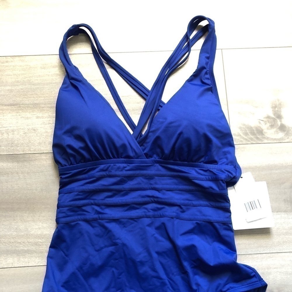 La Blanca Sapphire Blue Criss Cross One Piece Swimsuit 10 - Picture 6 of 16